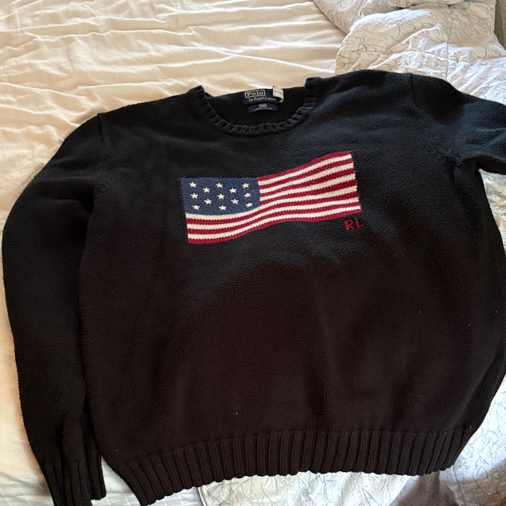 Kith Ralph Lauren Black Crewneck Sweater with Flag